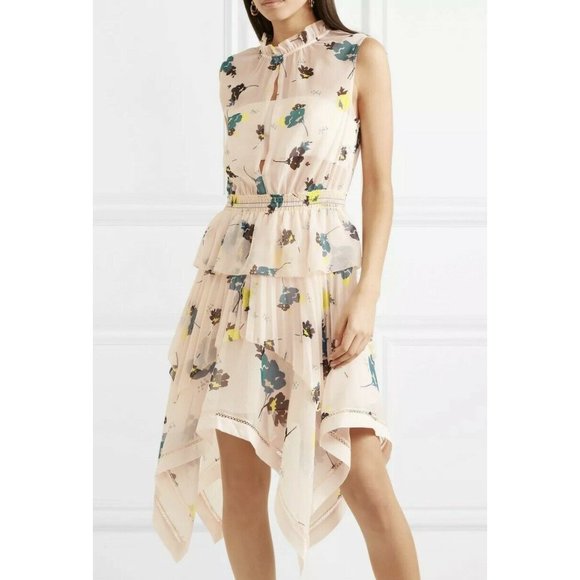 Self-Portrait Asymmetric High Neck Floral Dress 0 - Picture 3 of 12